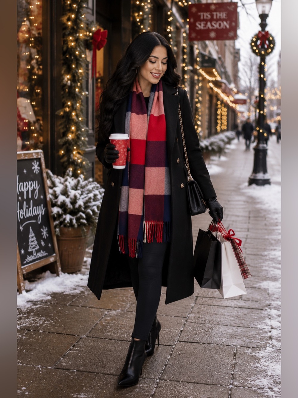Colorful Plaid Fringe Scarf | Red, Pink & Navy | One Size